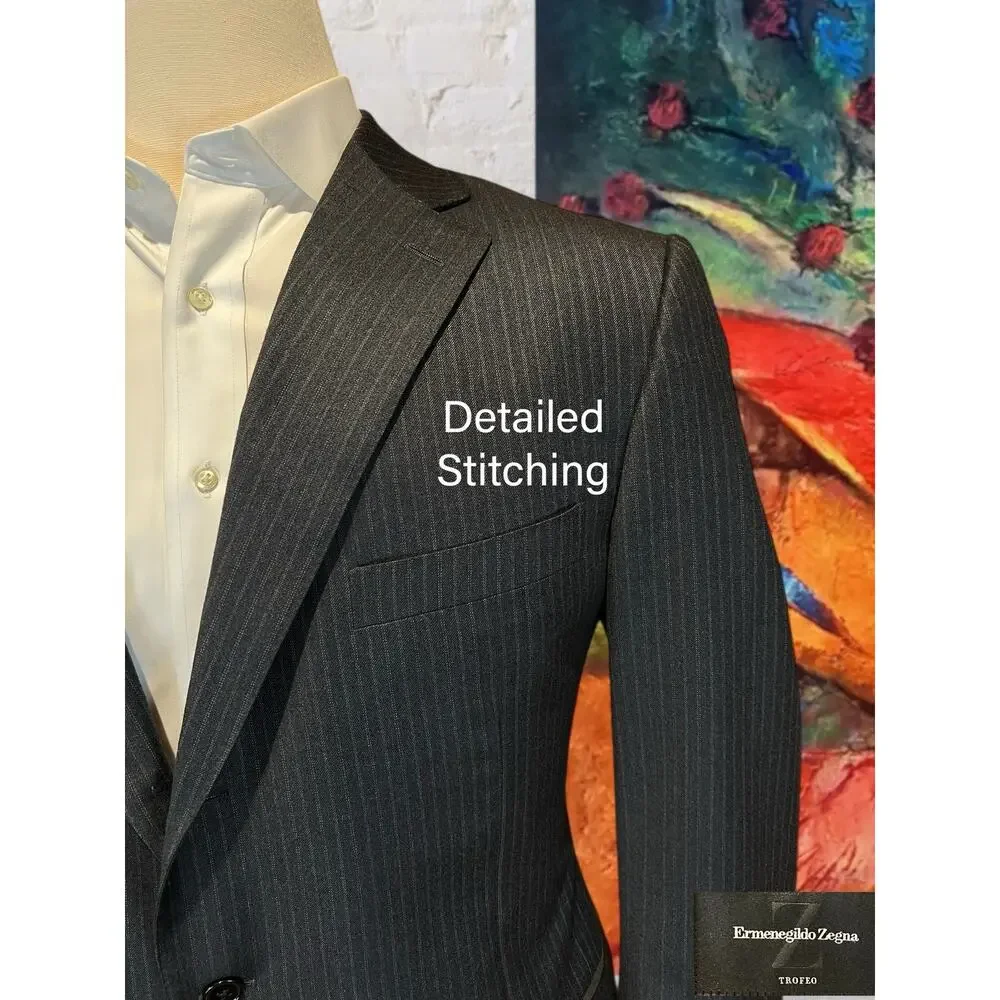 Ermenegilzo Zegna Trofeo 46R 36x29 ROMA Gray Stripe Flannel Suit 3/2 Roll